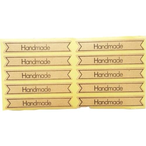 100 Pcs/lot Strip sticker "HandMade" Kraft Sticker Gift Seal Stickers For Homemade Bakery & Gift Packaging Scrapbooking