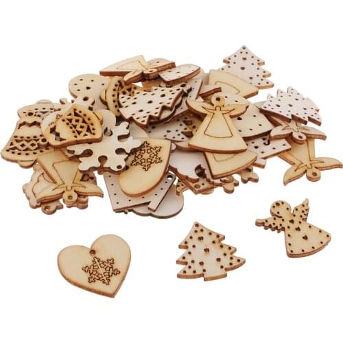 100Pcs Solid Wood XMAS Tree Hanging + Hessian Cord Rustic Decoration Ornament