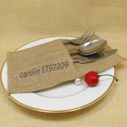 12pcs Eco-friendly Natural burlap Jute Cutlery Pocket Knife and Fork Burlap bag vintage rustic wedding decoration centerpieces