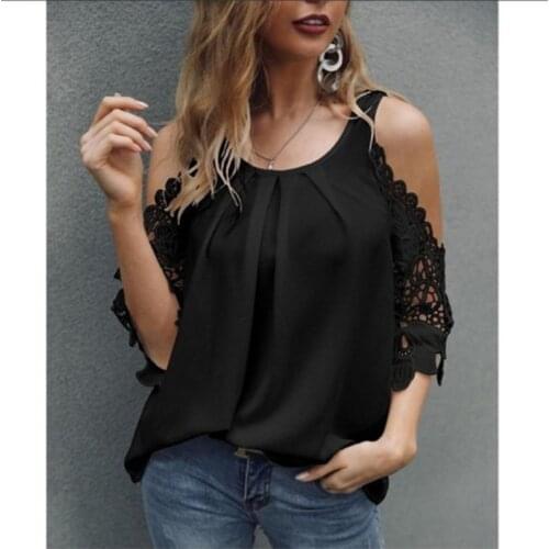 2021 Summer Womens Stitching Middle Sleeve Hollow Casual Round Neck Fashion Short Sleeve New Product Comfortable and Versatile