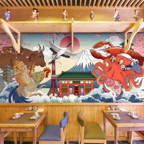 3D Japanese style floating world painting mural background wall of Japanese sushi restaurant wall game reasoning hall wallpaper