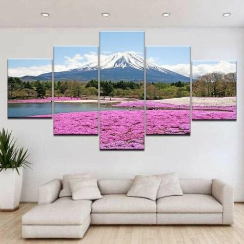 No Framed Mount Fuji Cherry Blossom 5 Pcs Canvas Picture Print Wall Art Canvas Painting Wall Decor for Living Room