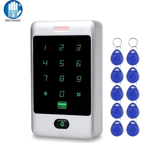 Standalone Metal RFID Access Control Keypad Controller Touch Button + 10pcs RFID Keyfobs Chip for Door Access Control System C30