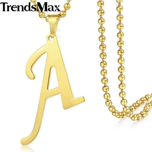 Trendsmax A-Z 26 Letters Pendant Necklace for Women Gold Color Chain 55cm Fashion Jewelry KP419-KP444