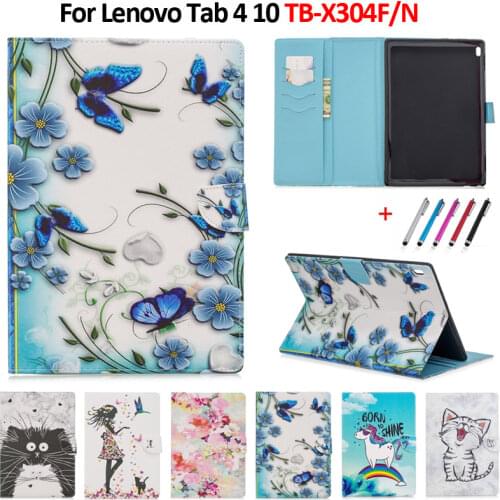 For Lenovo Tab 4 10 Case TB-X304L TB-X304F/N Unicorn Cat Girls Flower Paint PU Leather Stand Cover For Lenovo Tab 4 10 Plus Case