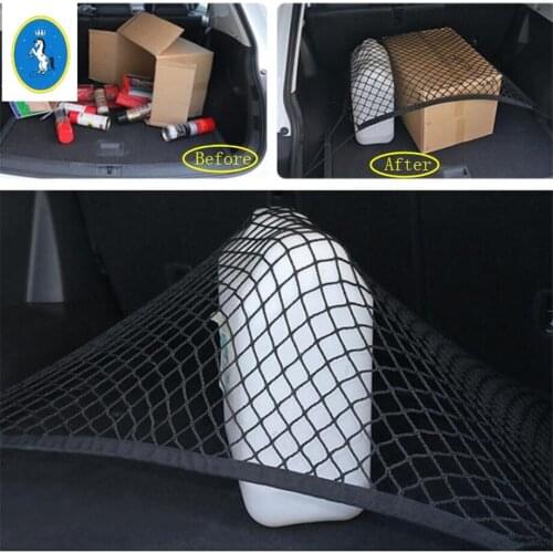 Yimaautotrims Trunk Rear Storage Cargo Luggage Elastic Mesh Net Holder With 4 Hooks Pocket Kit Fit For Nissan Kicks 2016 - 2021