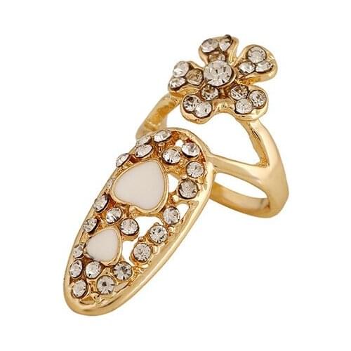 European Fashion Resizable Alloy Flower Love Heart Finger Rings With Rhinestone