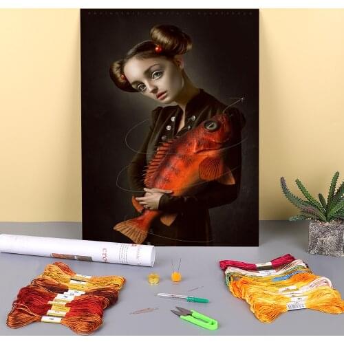 Woman Girl Printed Canvas 11CT Cross-Stitch Set DIY Embroidery DMC Threads Craft Handmade Handiwork Hobby Room Decor Magic