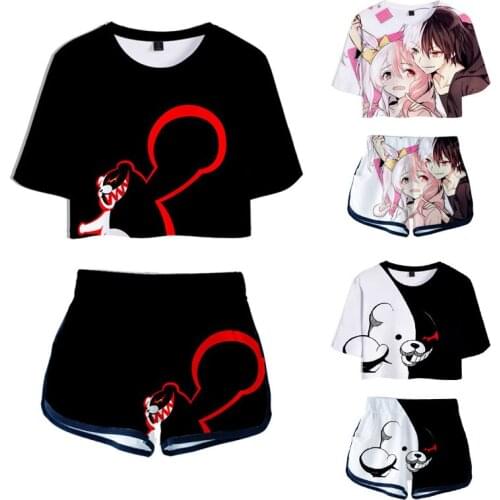 Game Danganronpa Monokuma Cosplay T-shirt Shorts Suits Girls Junko Enoshima Ouma Kokichi Short sleeve Tees Women Sportswear