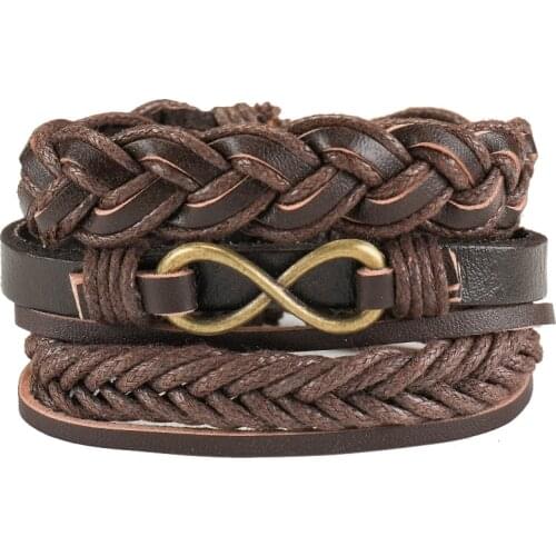 Infinity Cross New 3pcs/set Handmade Fashion Vintage Punk Charm Female Femme Homme Male Men Leather Bracelet For Women Jewelry