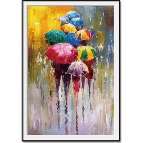 Canvas Painting Abstract Painted The back of the crowd in Rain the Poster Print Wall Art Picture For Living Room Decoration
