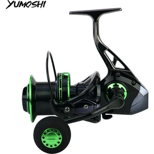 YUMOSHI Metal Spool Spinning Reels Saltwater 13+1BB 4.1:1 Carp Fishing Reel Coil Fishing Accessories Sea Stainless Steel Handle