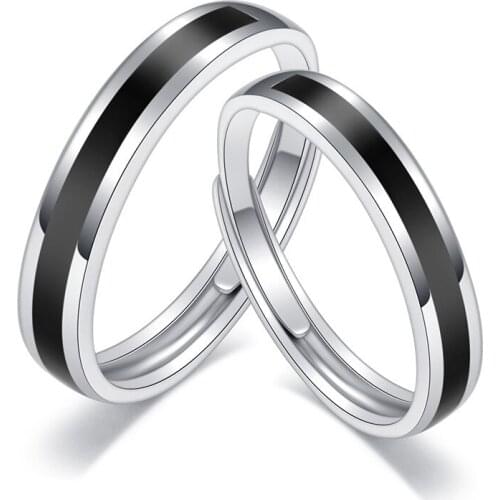 Classic Wedding Rings for Women Men Black & silver colour Color Rings Couple Jewelry Promise Band