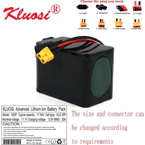 KLUOSI 3S5P 12V 17.5Ah 10.8V 18Ah 12.6V Lithium Battery Pack 250Watt High Power for Motor Scooter Light Etc with 25A BMS XT60