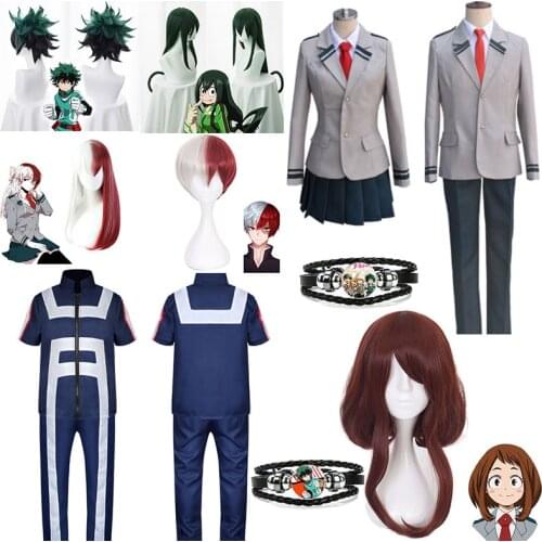 Boku No Hero My Hero Academia Cosplay School Uniform Suit Sports Wear Gym Outfit Anime Cosplay Costumes Accessory Bracelet Wig