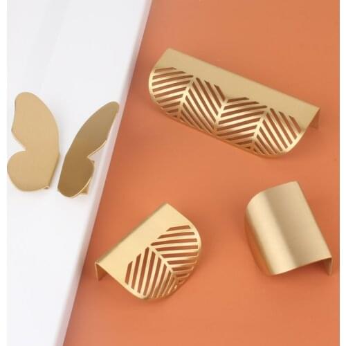 Brass Door Handle Catch Pull Grip for Furniture Cabinet Drawer 6cm 11.8cm Butterfly Leaf Hollow out Modern Black Gold