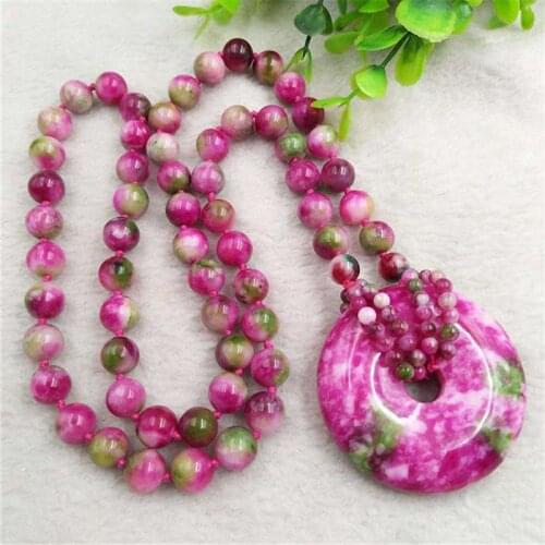 Hot Selling Natural Ladies Fashion Red Green Jade Pendant Sweater Chain Jewelry Gift necklace for women
