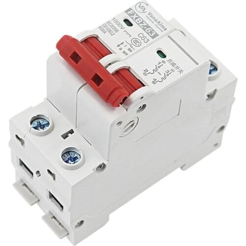 DC 2P Solar Mini Circuit Breaker 6A 10A 16A 20A 25A 32A 40A 50A 63A 1000V DC MCB for PV System