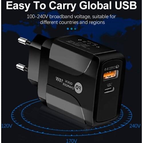 Multi-functional US EU UK Plug QC3.0 18W PD USB Charger Wall Phone Charger Adapter Smart Mobile Phone Accessaries Tools