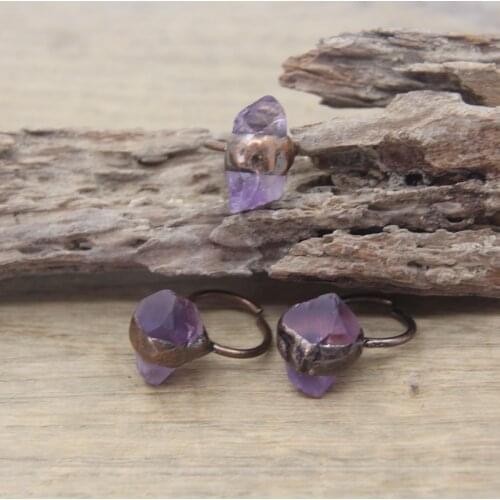 Antique Copper Fashion Rings Raw Amethysts Adjustable Band Ring Healing Crystal Quartz Stone Ring Jewelry Dropshipping,QC4013