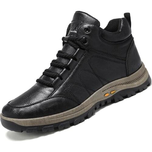 High Quality Microfiber Leather Mens Shoes Spring Outdoor Mens Ankle Casual Shoes Trend Lace Up Thick Bottom Shoes For Men