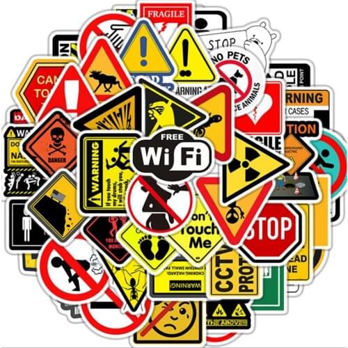 10/50pcs Pack Warn Sign Stickers Car Cool Luggage Funny Motorcycle Skateboard Guitar Waterproof PVC Graffiti Sticker Kids Toy