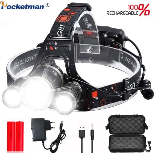 9000LM Headlamp Led Headlight XML 5 LED T6 Head Lamp Flashlight Torch Head Light With 18650 battery Best For Camping, Fishing