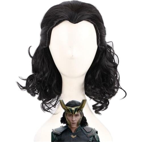 Advengers Loki Cosplay Wigs Loki Black Curly Heat Resistant Synthetic Hair Comic Loptr Role Olay Party Wigs + Wig Cap