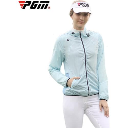 PGM Women Long Sleeve Golf Jacket Summer Sunscreen Thin Shirts Ladies Full Zip Quick-Dry Coat Hooded Golf Clothing 3Colors YF383