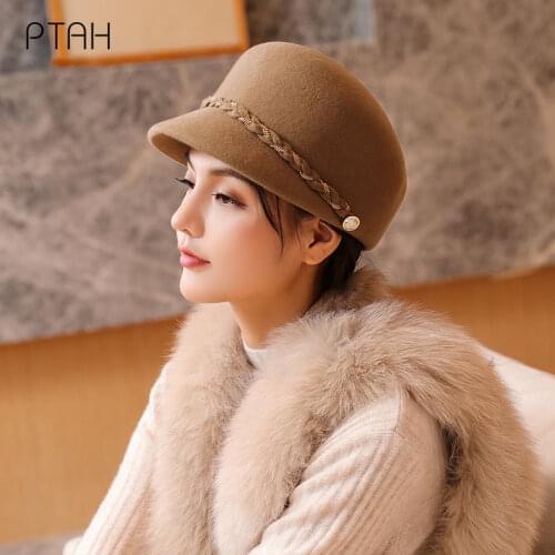 [PTAH] Autumn Wool Hats Womens Winter Hats British Style Vintage Church Fedoras Hats Ladies Fascinator Hats Gentleman 100% Wool