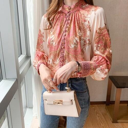 Make Blockbuster Long-sleeved Shirt Female Spring New High-end Printed Retro Collar Joker Elegant Casual Blouse