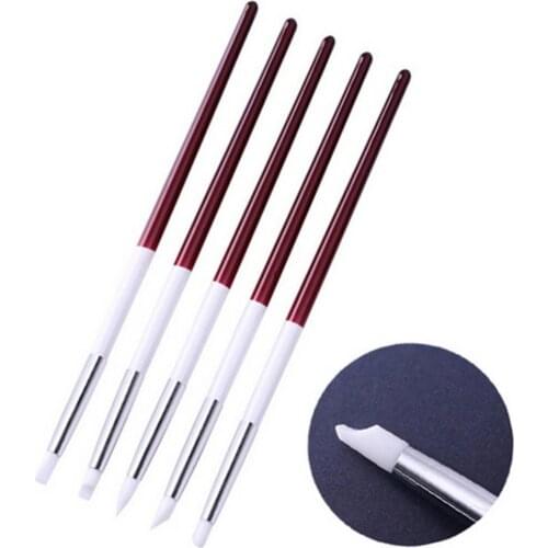 5Pcs Nail Pen Silicone Head Nail Art Dotting Tools Sculpture Carving Pen Shaping Painting Brushes Manicure Salon Accessories