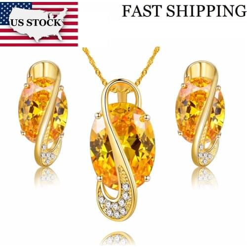 USA STOCK Uloveido Gold Color Wedding Jewelry Set Yellow Crystal Jewelry Sets Necklace Pendant Earrings Set Gifts for Women Y190