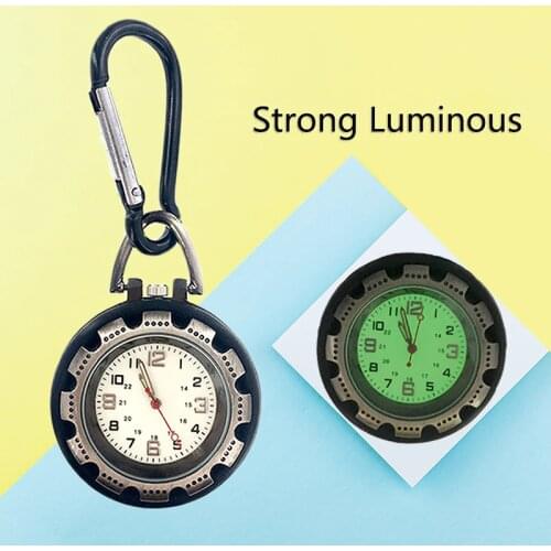 Vintga Retro Smooth Black Pocket Watch Bronze Polish Quartz Fob Pocket Watch Pendant Carabiner Hook Clip Strong Luminous Watch