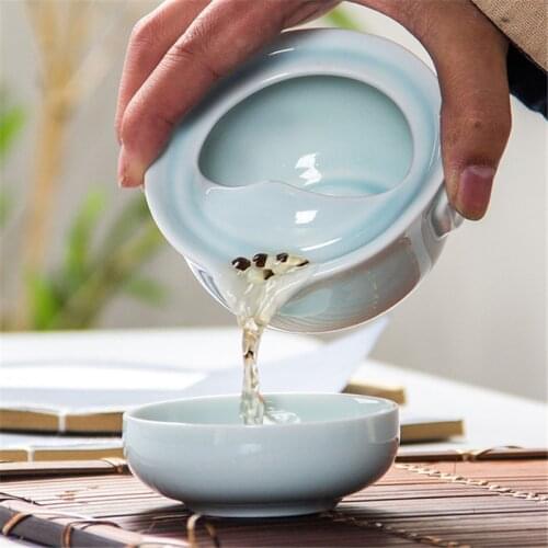 High quality elegant gaiwan,Celadon 3D Carp Kung Fu Tea set Include 1 TeaPot 1 TeaCup,Beautiful and easy teapot kettle