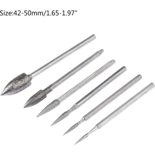 X7AB 6x Conical Grinding Head 1.65-1.96'' Diamond Grinding Needle Bits Shank Needle Metal Stone Jade Engraving Points Tool