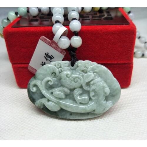 Zheru Jewelry Pure Natural Jadeite Light Green Fortune God Beast Pendant Three-color jadeite jade necklace Send A-level certific
