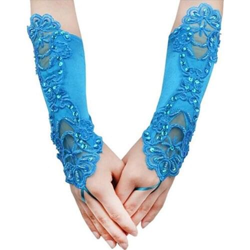 Elegant Lace Bridal Bride Long Pink Gloves Strethy Adult Size Evening Party Costume Prom Crystal Sequins Hook Finger Gloves S033