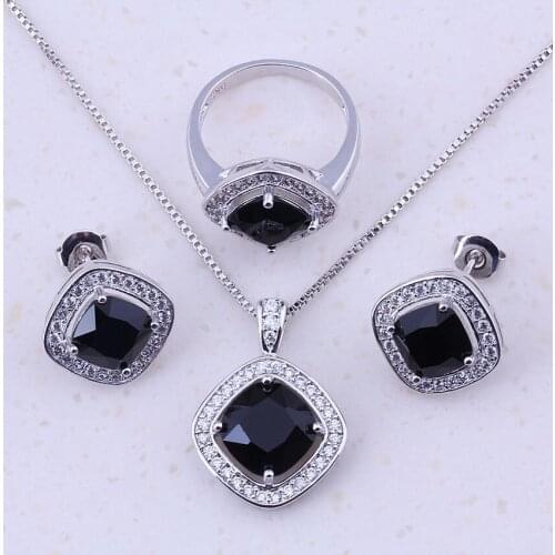Alluring Black Crystal & Cubic Zircon 925 Sterling Jewelry Sets For Women Wedding Party Fashion Jewelry D0117