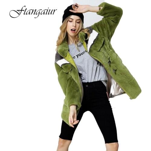 Ftangaiur 2019Winter Import Velvet Mink Fur Coat Slim Full Sleeve Patchwork Natural Fur Coats Womens Medium Real Mink Fur Coats
