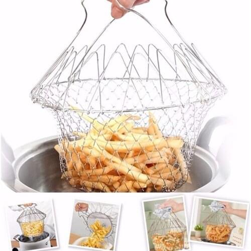 1pcs Foldable Steam Rinse Strain Fry French Chef Basket Magic Basket Mesh Basket Strainer Net Kitchen Cooking Tool Drop Shipping