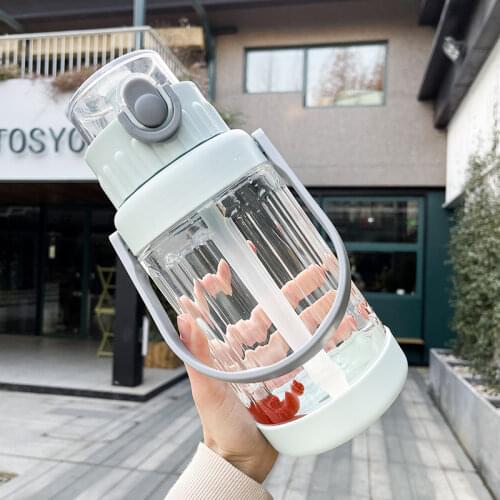 1500/2000ml Transparent Sports Water Bottle Large Capacity Water Bottle with Straw Water Cup Dinkware Camping Fitness Bottle