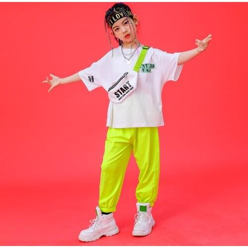 2021 New Summer Loose Short-Sleeved Suit Girls Jazz Street Dance Hiphop Dance Costumes ChildrenS Day Stage Costumes DQS7118