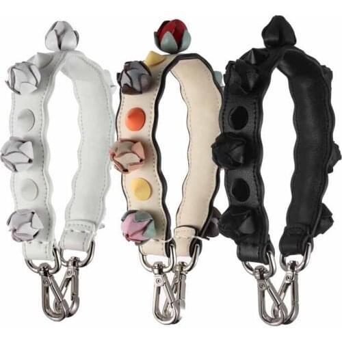 2021 Hand Strap Three-dimensional Rose Bud Flower Bone Cowhide Short Hand Strap Short Lead Layer Cowhide Handle Strap Bag