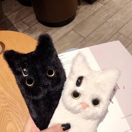 3D Cat Hair Fur Case For Huawei P30 Pro P40 Lite E Mate 30 Mate 40 Y7 2018 Y6 Prime 2018 Y5 2017 P Smart 2020 Warm Phone Cover