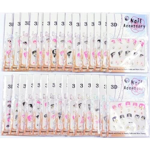 60PCS/Lot 3D Nail Art Sticker YM121-150 (30designs) Nail Art 3D Sticker Gold Glitter Decal White Flowers and Lace French Style