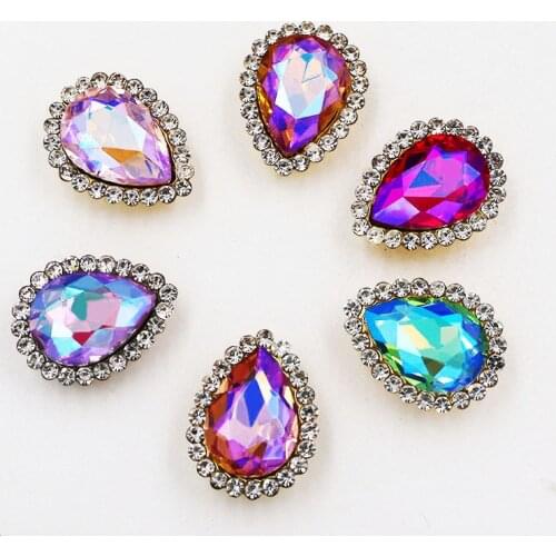 AB color Sunflower Crystal Buckle glass water drop shape AB color sew on rhinestones diy/Nail Art rhinestone