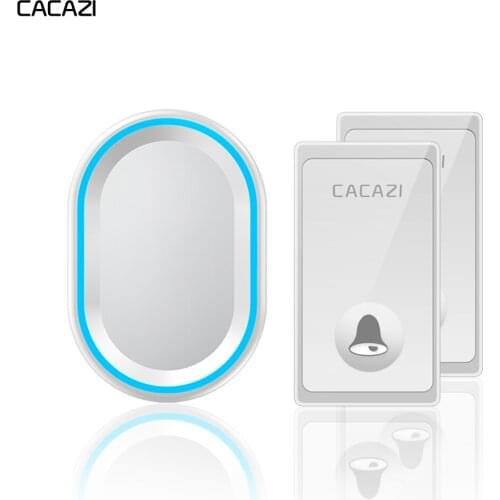 CACAZI Self-powered Wireless Doorbell 58 Chimes US EU UK Plug Waterproof 2 Buttons 1 Receiver No Battery Required Home Call bell