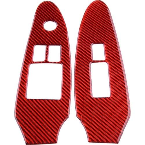 Beler 2Pcs Car Window Switch Panel Frame Glass Lift Regulator Button Trim LHD fit for Nissan 370Z 2009-2020 Red Carbon Fiber