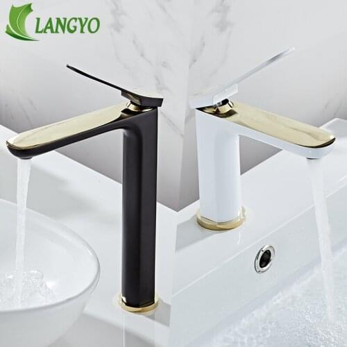 LANGYO Black Chrome Tall/Short Basin Sink Faucet Single Handle Basin Wash Tap Hot and Cold Mixer Water Bathroom Faucet 2018A126